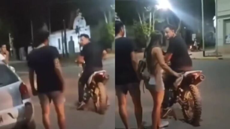 Video: Atacó brutalmente a patadas en el suelo a su hija por manejar una moto sin casco