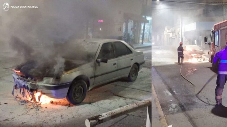 Grave incendio de un automóvil en pleno centro de la ciudad