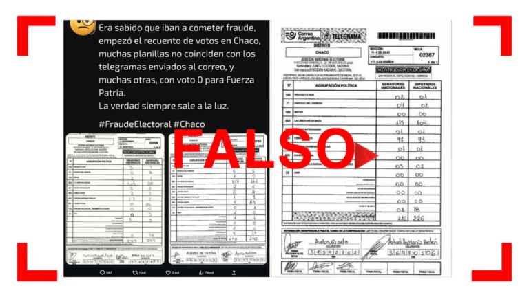 Es falso que hubo fraude electoral en algunas mesas de Chaco: los errores de los telegramas fueron corregidas en el escrutinio definitivo, que es el que tiene valor legal
