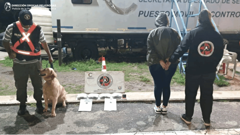 Control policial en Paclín: hallaron más de 2 kilos de marihuana en un micro de larga distancia