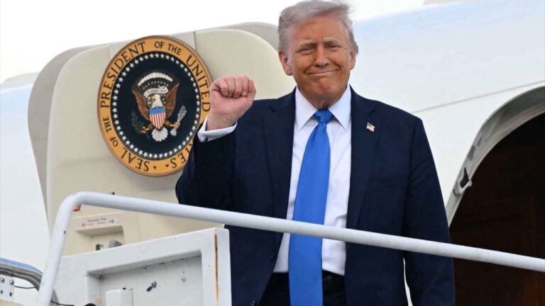 Presidente Donald Trump hablando ante la prensa en Florida sobre la nueva oferta de Irán