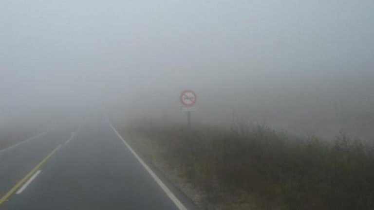 Cuesta El Portezuelo con niebla y calzada mojada
