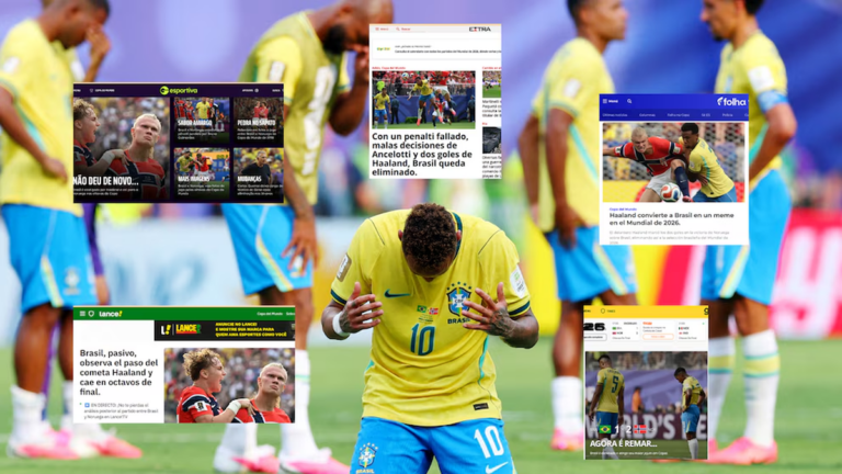 Jugadores de Brasil y Noruega durante el partido de octavos de final del Mundial 2026 en Nueva York