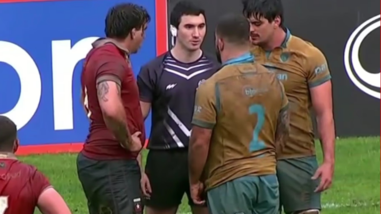 Jugadores de Chile y Uruguay en el partido del Americas Rugby Championship en Talcahuano