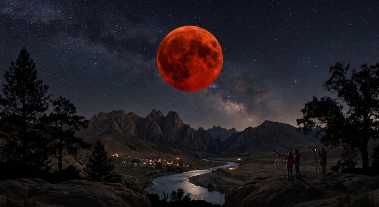 Eclipse lunar parcial con tonalidad rojiza visible desde Argentina