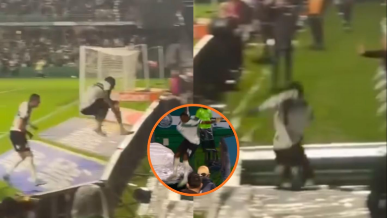 Jacy Maranhão cae al túnel de vestuarios durante festejo de gol en partido Coritiba vs Chapecoense