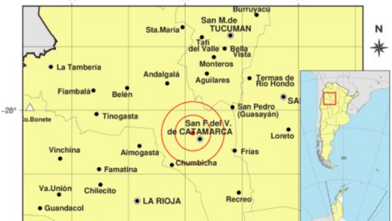 Mapa de ubicación del epicentro del sismo en Catamarca