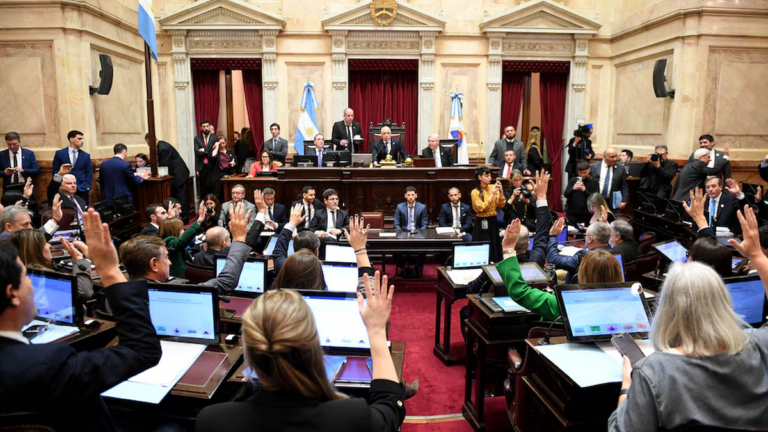 Exterior del Congreso con manifestantes durante la sesión por la Ley de Propiedad Privada