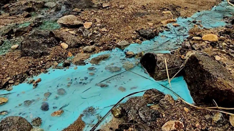 Marcas de neumáticos sobre el cauce del Arroyo Turquesa en Capillitas, Andalgalá