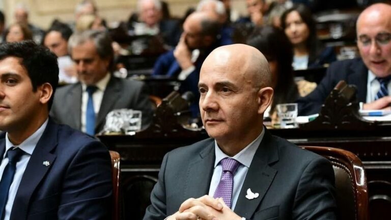 Adrián Brizuela, diputado nacional libertario, durante una declaración pública.