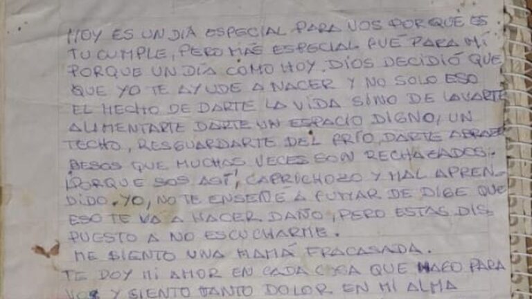 Carta manuscrita de Norma Tula a su hijo Marcelo Joaquín
