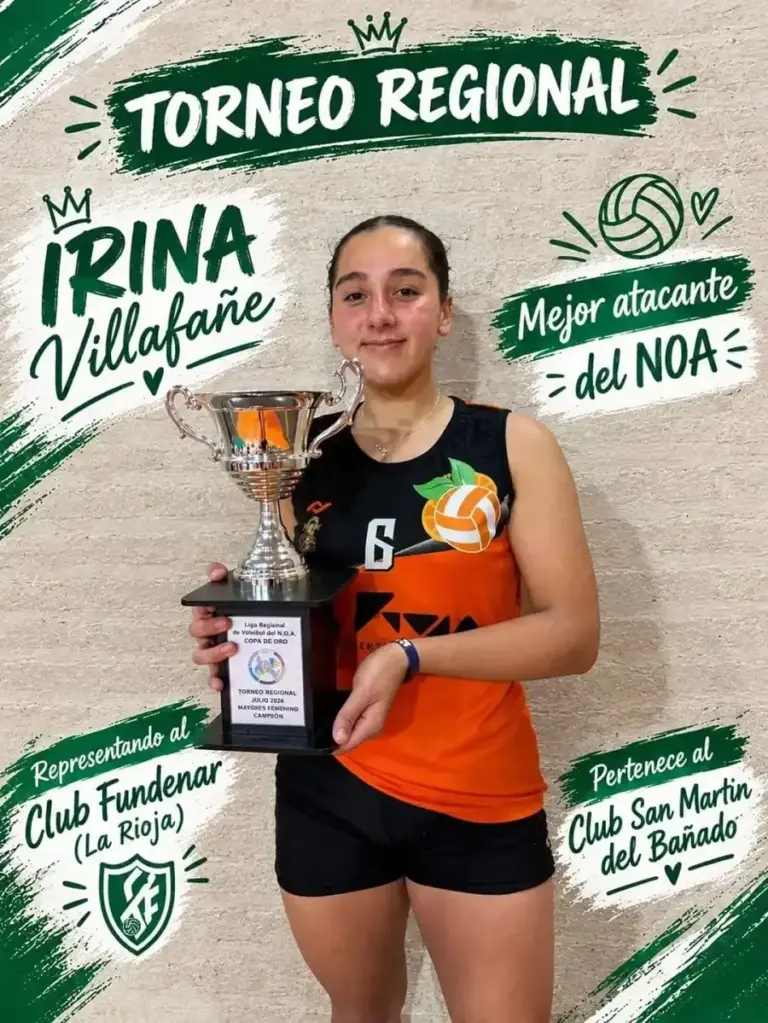 Irina Villafañe, jugadora de vóley catamarqueña, durante un partido con Fundenar