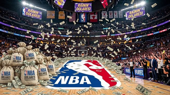 Logo de la NBA sobre una cancha de básquetbol