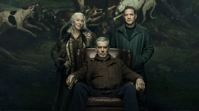 Tom Hardy, Pierce Brosnan y Helen Mirren en la serie MobLand